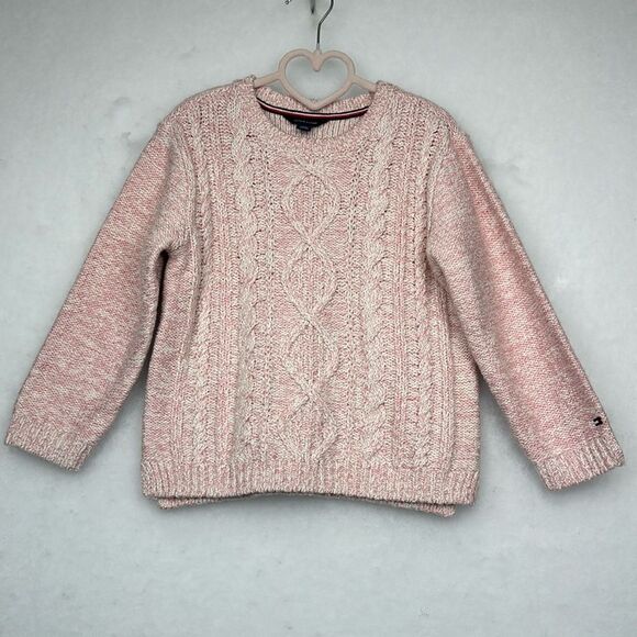 Kids Tommy Hilfiger Girls Cable Knit Sweater Heather Pink Size XSmall (4-5) - Picture 1 of 5